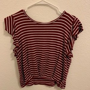 Red and white striped cropped shirt